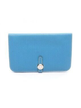 Hermes Bifold Wallet Dogon Duo GM Blue Jean Leather